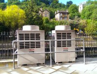 condenser units behind restaurants