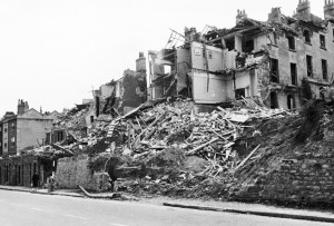 Bomb damage to St Mary’s Buildings & Lisbon Terrace in 1942. Courtesy of Bernard Thomason.